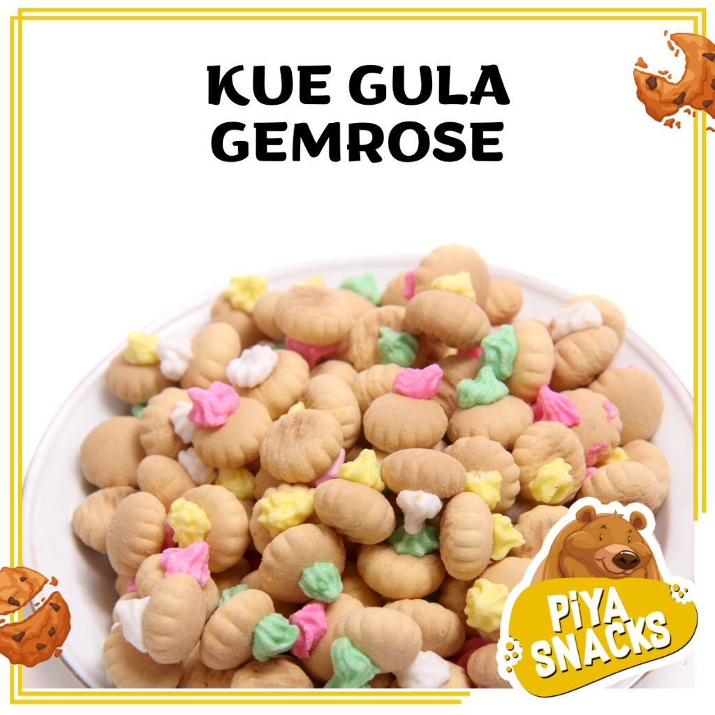 

Biskuit Kembang Gula 250 gram Camilan Jadul Kue Gemrose Warna Warni 250gr Mari Gem