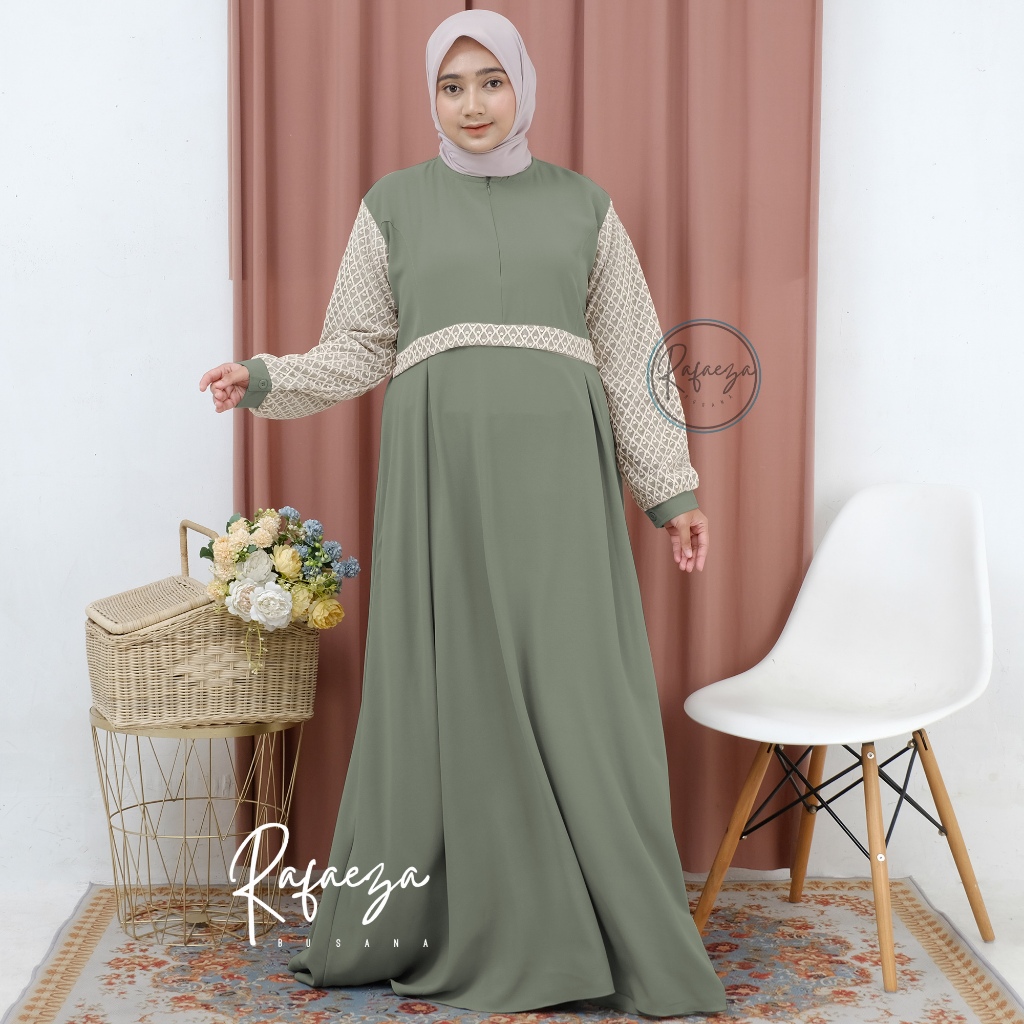 (Bisa COD) Sabrina Dress Gamis wanita Kekinian Lengan panjang balon manset mix katun brukat basic ab