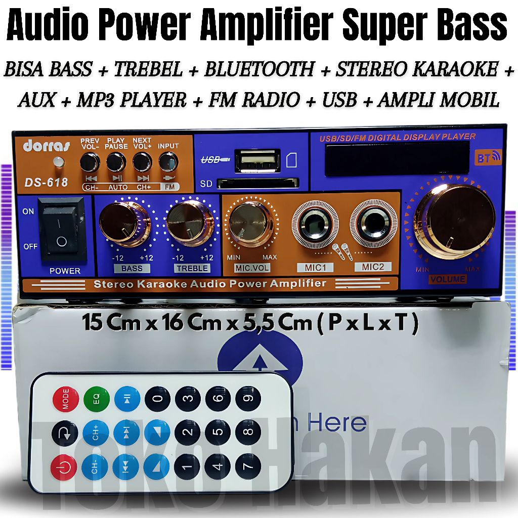 AMPLIFIER BLUETOOTH SUNBUCK AUDIO DORRAS DS-618 BASS + TREBEL + BLUETOOTH + BISA INPUT MIC + USB / P