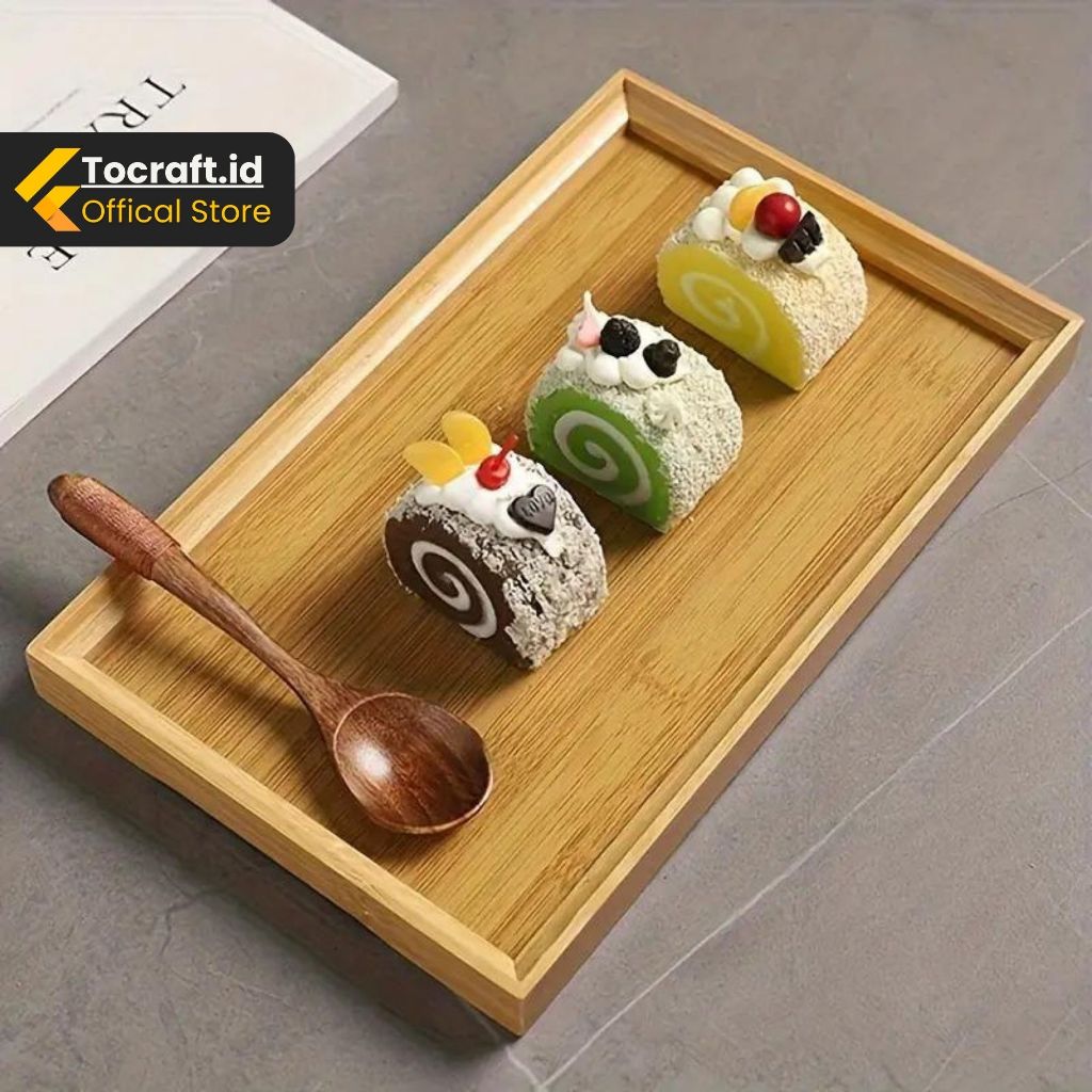 TCID Tatakan Nampan Kayu Minuman Teko Teh Estetik