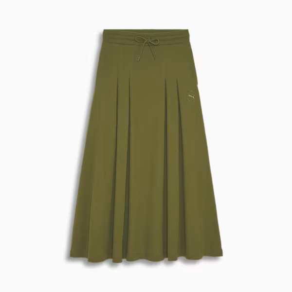 Rok Casual Pleated Midi Skirt Olive Green 683653 33