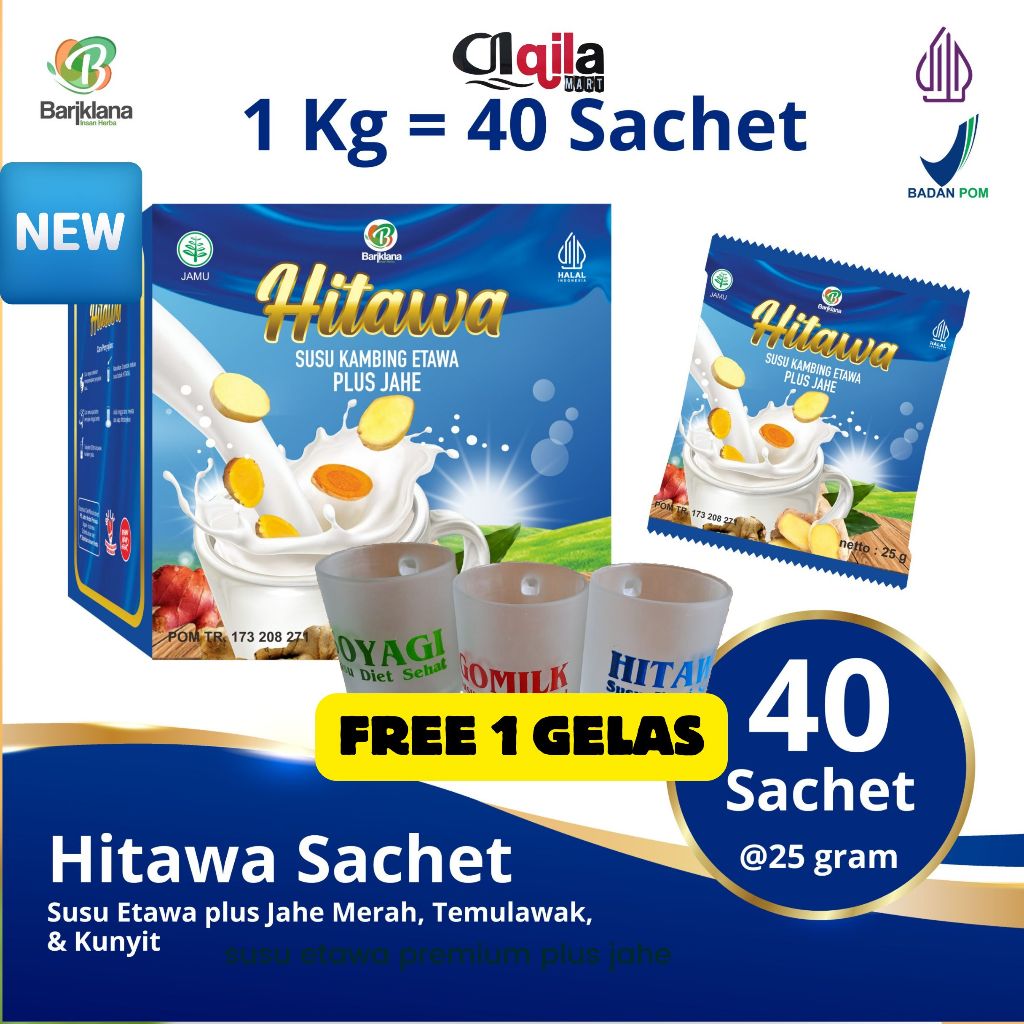 

Promo Terlaris HITAWA SACHET 1 BOX isi 40 sachet Susu Etawa Jahe Gratis Gelas