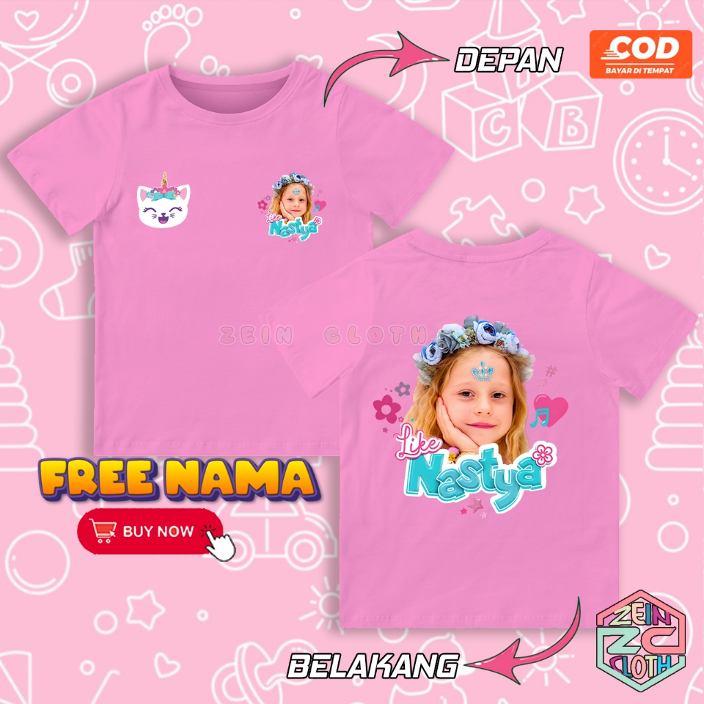 Kaos Like Nastya Anak / Baju Kaos Anak Youtuber Like Nastya