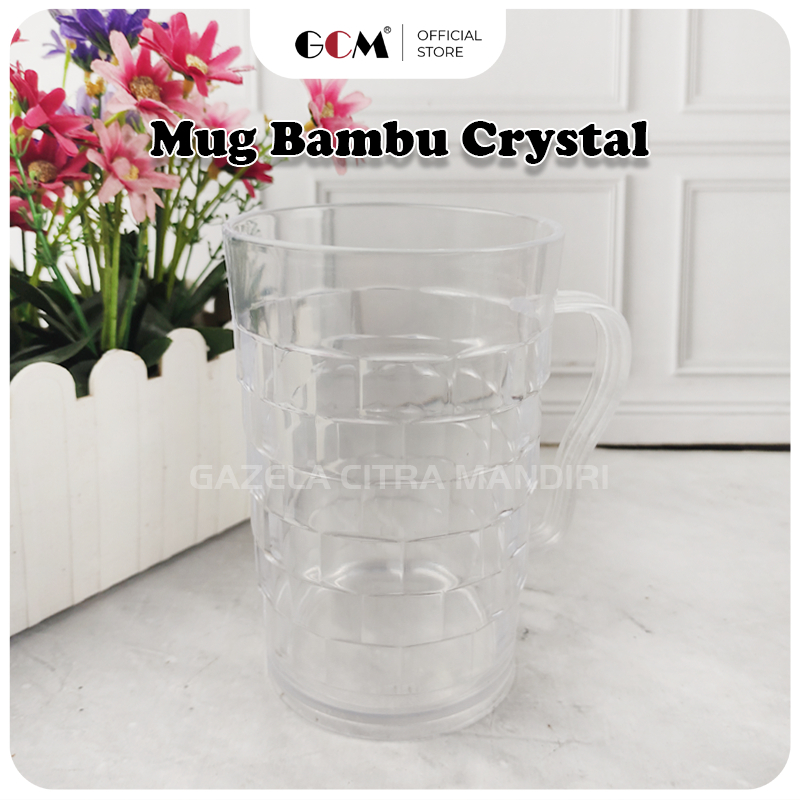Gelas Es Teh Plastik Besar isi 3 pcs dan 6 pcs 450 ml Cangkir Gagang Mug Crystal Bambu Bening Tahan