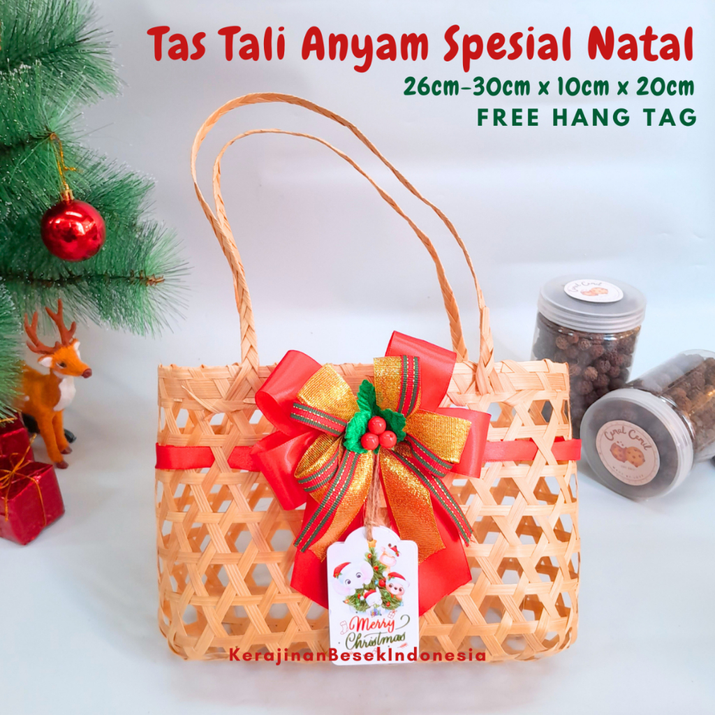 

TAS TALI ANYAM BAMBU SPESIAL NATAL 2024 FREE HANG TAG Goodie bag tote hampers toples kue kado murah bingkisan christmas