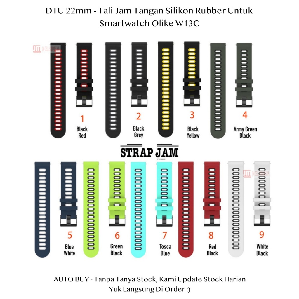 DTU 22mm Strap Smartwatch Olike W13C - Tali Jam Tangan Silikon Sporty
