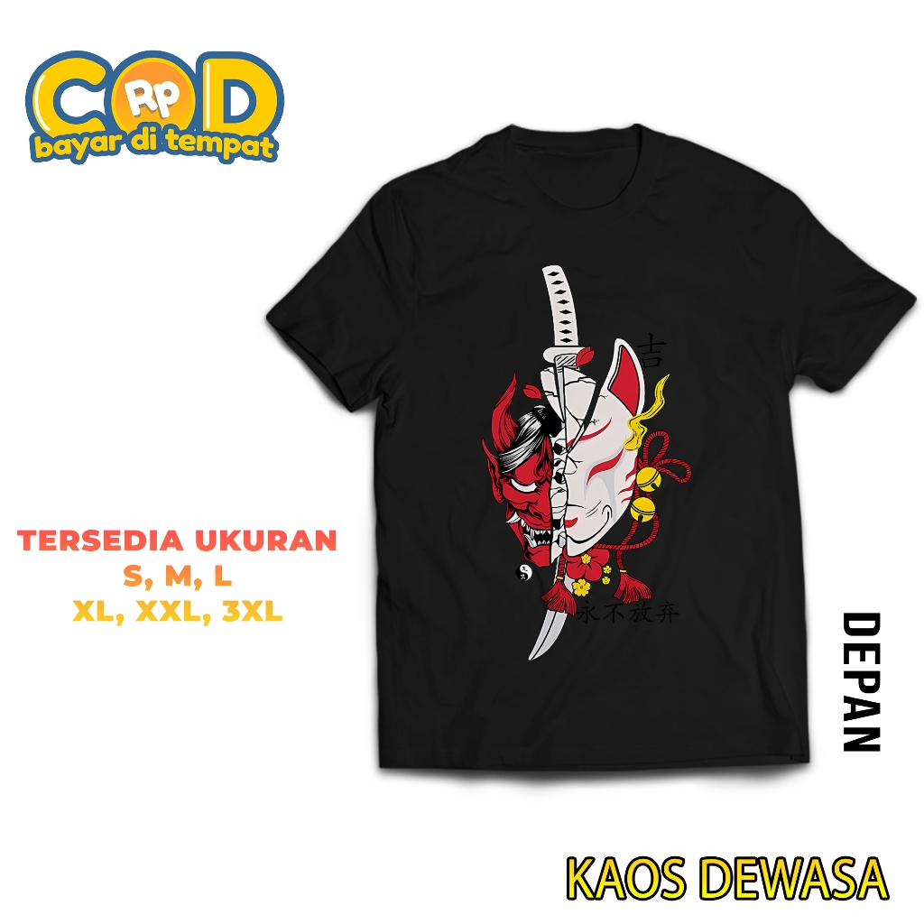 HOSINSHOP KAOS DEWASA VARIASI ANIME HANNYA KITSUNE BAJU HANNYA KITSUNE TSHIRT UNTUK PRIA DAN WANITA