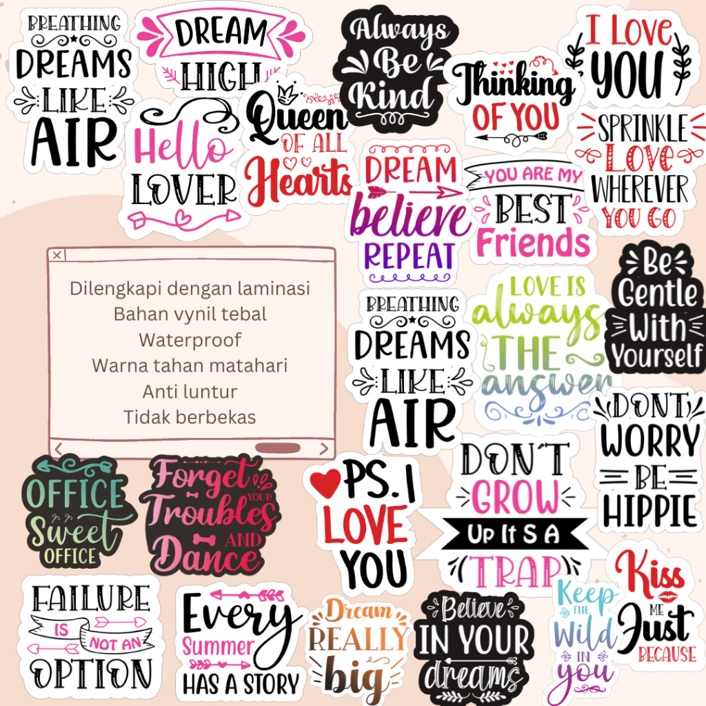 

Stiker Satuan Kata-kata Motivasi Waterproof Sticker Hiasan Laptop Tumbler Case Hp DIY Stiker Laptop