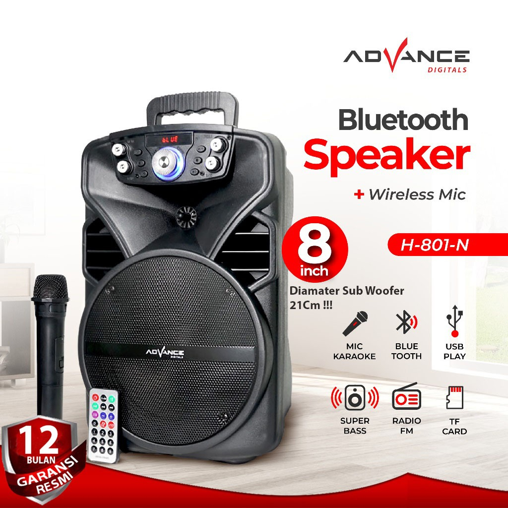 Advance Speaker Bluetooth Portable H801N Free Mic Wireless Garansi Spiker Sepiker Salon Resmi advanc