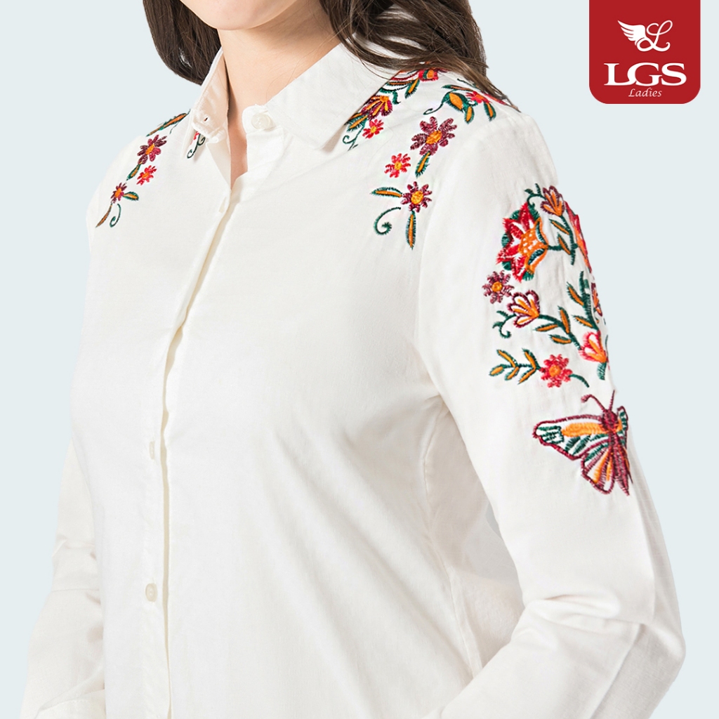 LGS Ladies - Kemeja Casual Wanita - Lengan Panjang - Motif Bunga - Kemeja Lengan Panjang - Atasan Wa