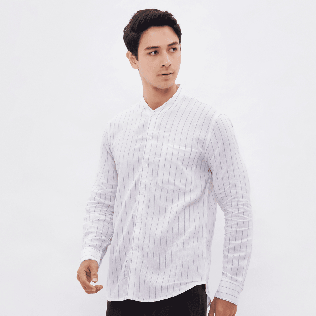 REMEDY Kemeja Linen Pria Lengan Panjang Putih - Wyre Linen Shirt