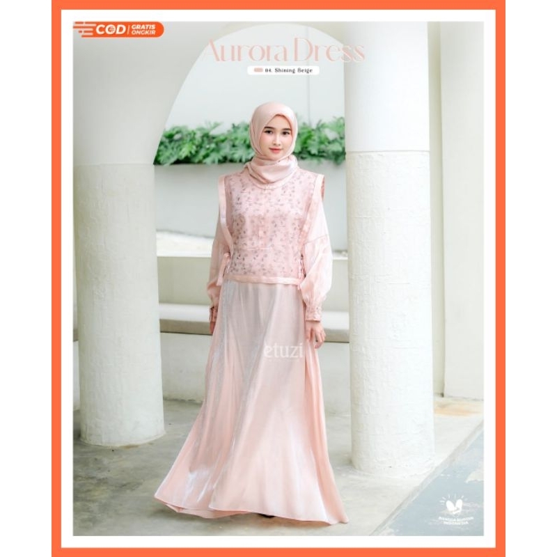 Dress Set Outer dan Jilbab Terbaru Aurora Dress Set Series by Etuzi Gamis Polos Vest Kondangan