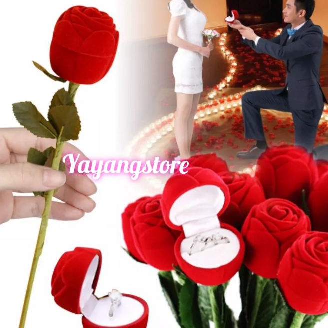 FG2 KOTAK CINCIN  BOX CINCIN  TEMPAT CINCIN  RING BOX  GIFT BOX BUNGA MAWAR MERAH VALENTINE IMPORT