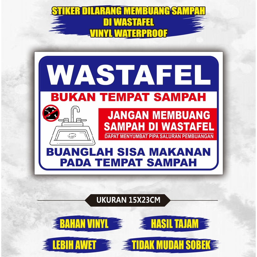 Stiker dilarang membuang sampah di wastafel - stiker himbauan kebersihan dapur