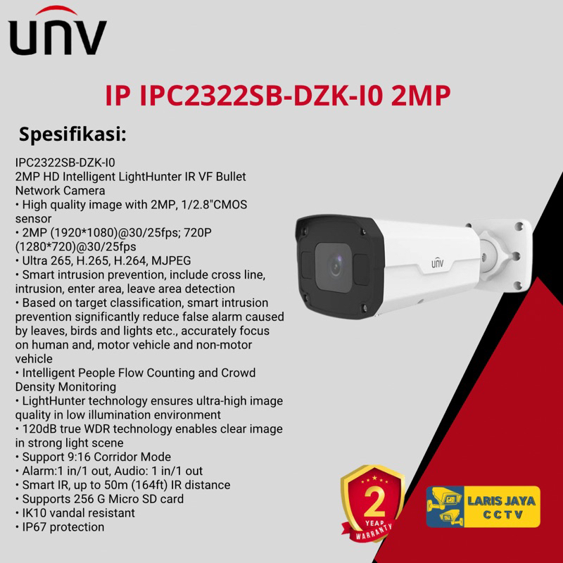 IP CAM CCTV UNV UNIVIEW IPC2322SB-DZK-I0 Bullet Outdoor 2MP Varifocal