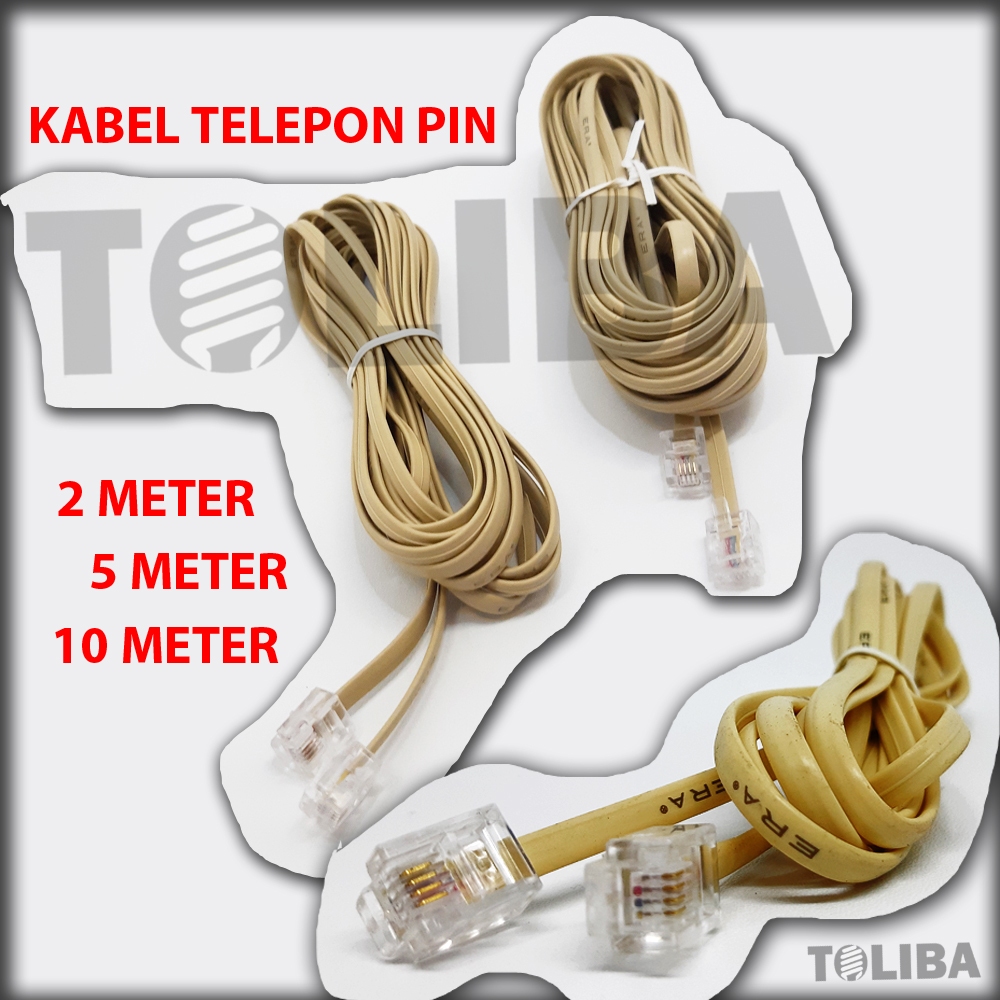 kabel telepon 2m kabel telpon 2 meter + jack pin rj11 isi 4 / kabel telepon 5 meter / kabel telepon 