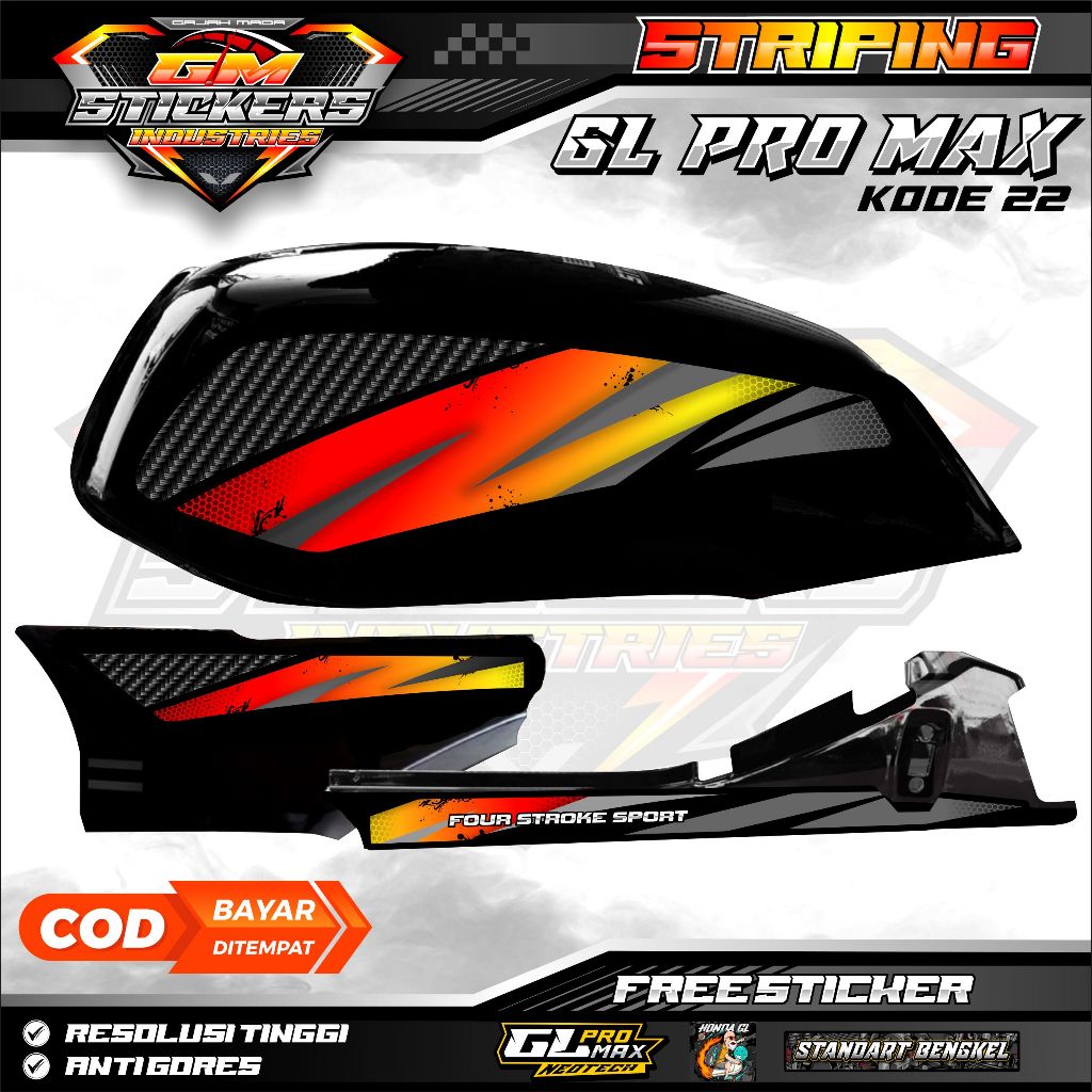 STRIPING STIKER LIS MOTOR HONDA GL MAX GL PRO NEO TECH 1996 ORIGINAL KARBON K22