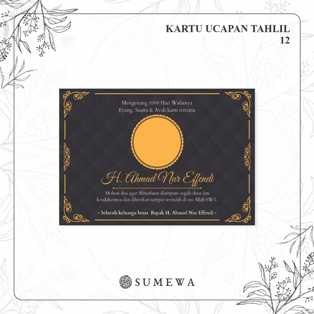 Kartu Ucapan Tahlilan / Kartu Ucapan Peringatan Meninggal 40 Hari / Kartu Ucapan Peringatan 1000 Har