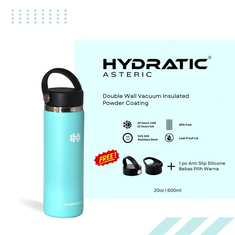 BOTOL MINUM TUMBLER HYDRATIC ASTERIC 20oz / 600ml - Tahan Panas Dingin 12 - 24 jam - TORQUISE / TOSC