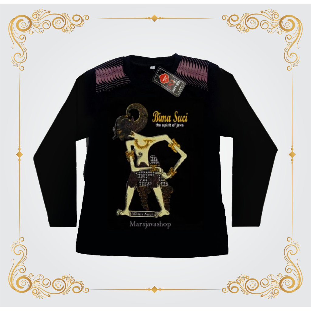 QH Marsjava - Atasan Kaos Dewasa Lengan Panjang Motif Wayang Jawa Terbaru Cotton Combed 24s