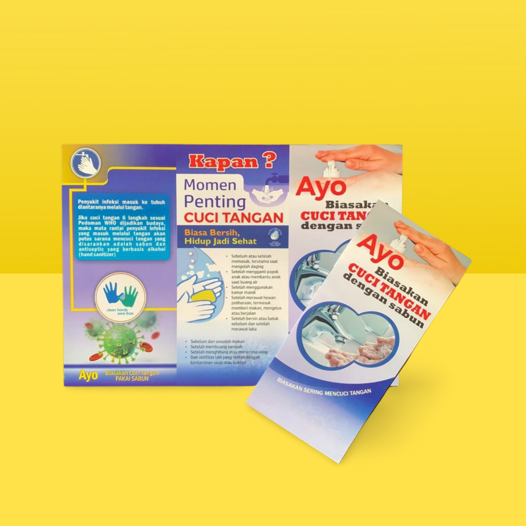 Brosur Kesehatan | Leaflet Biasakan Cuci Tangan dengan Sabun | Media Edukasi 6 Langkah Cuci Tangan