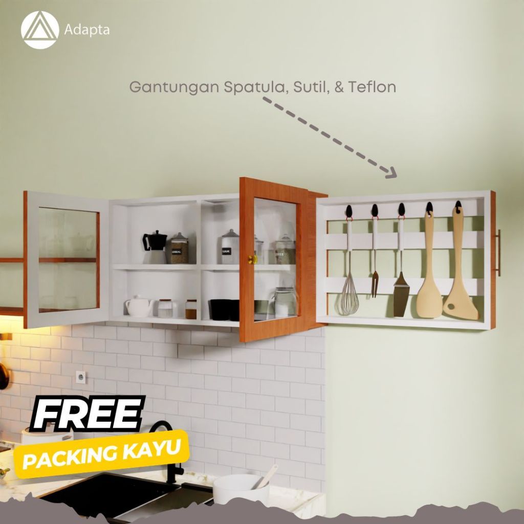 Termurah Set Rak Dinding Gantung Minimalis -  Lemari Kaca - Lemari Bumbu Dapur-Bembi-C32
