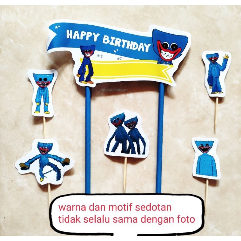 satu set cake topper hiasan kue ulang tahun tema Huggy Wuggy