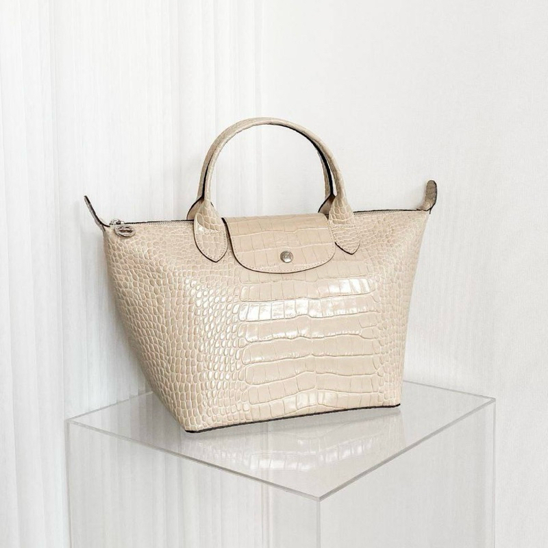 Original Long*Champ LC Le Pliage Cuir Croco S Top Handle Bag / Handbag Small