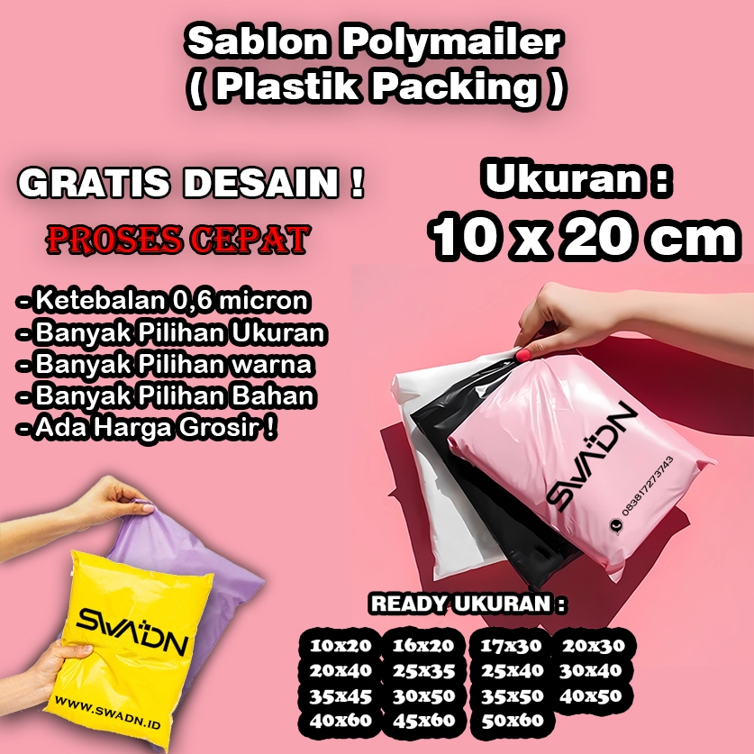 Custom Plastik Polymailer 10x20 Pink putih hitam kuning / Sablon Plstik / Plastik Packing