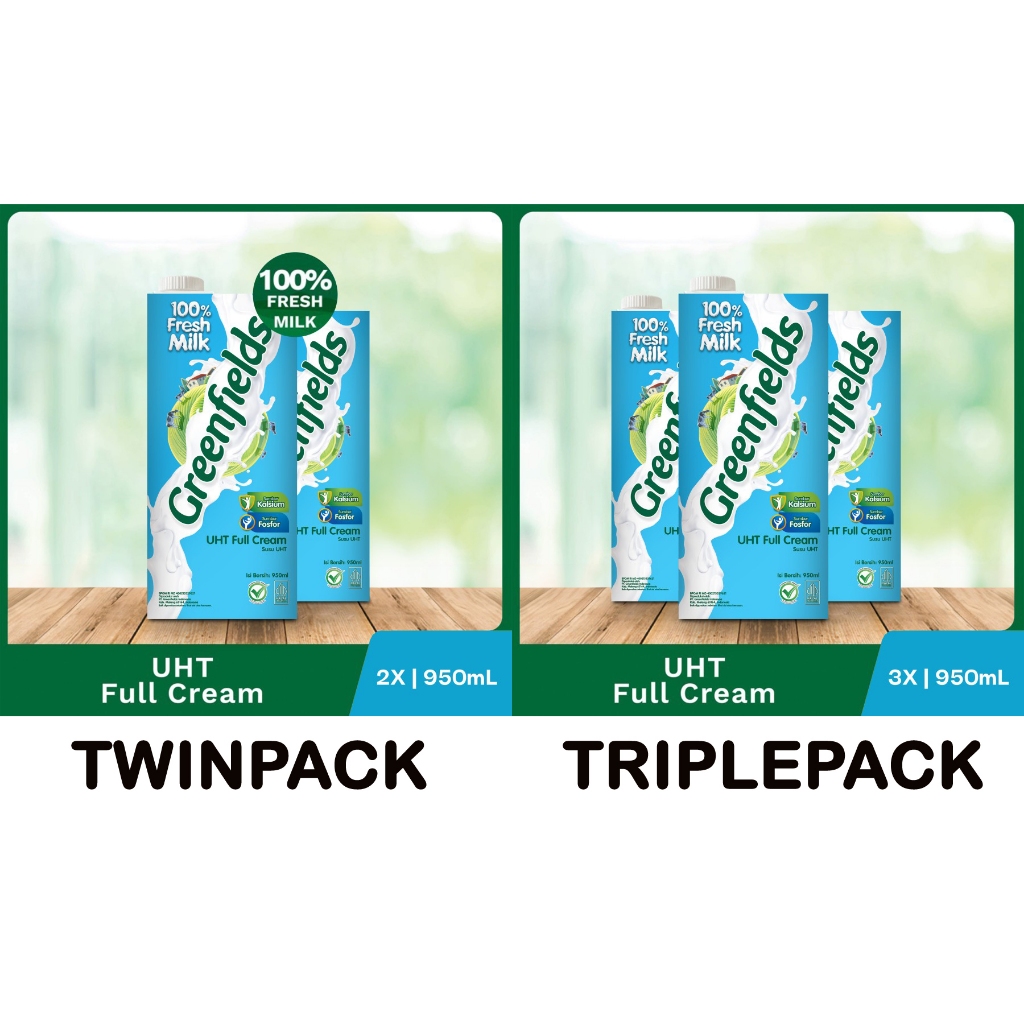 

[Twinpack & Triplepack] Plain Susu Greenfields UHT Full Cream 1 Liter 1L 1000mL gramasi ke 950mL 950 ml