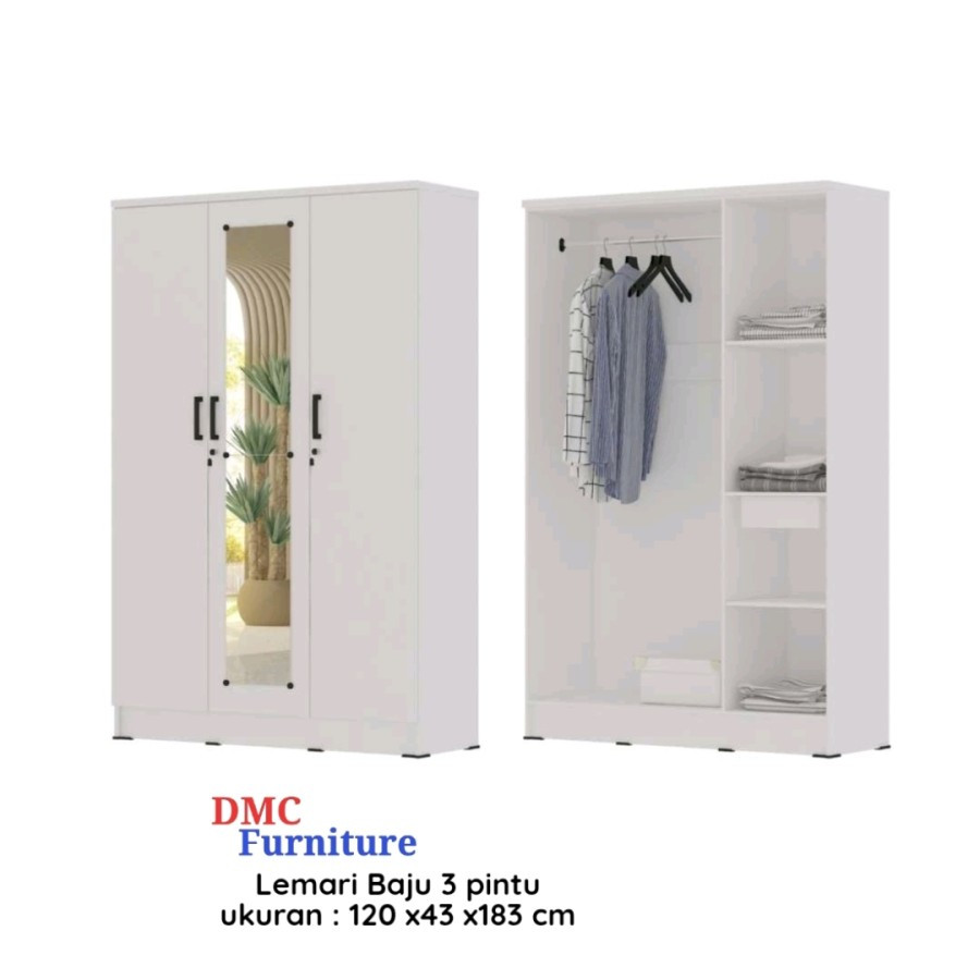 lemari baju 3 pintu kaca lemari pakaian 3pintu cermin lemari putih
