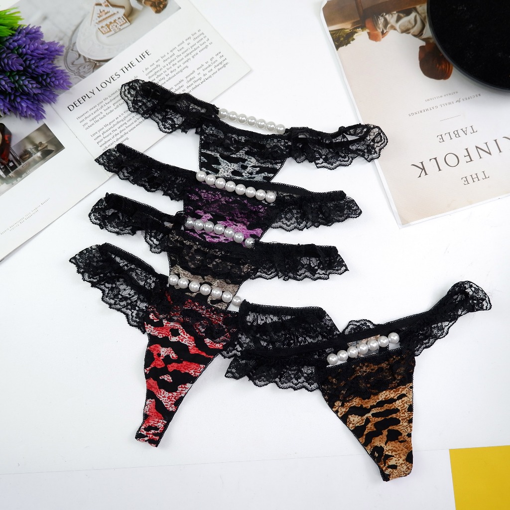 Sylle - Celana Dalam Wanita Renda Sexy Transparan G String Thong Lingerie Motif MACAN CD 006