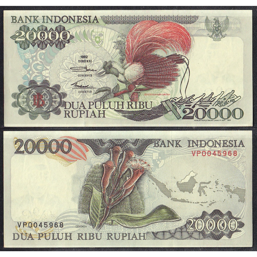 Uang kuno 20000 rupiah tahun 1992 "Cenderawasih Merah