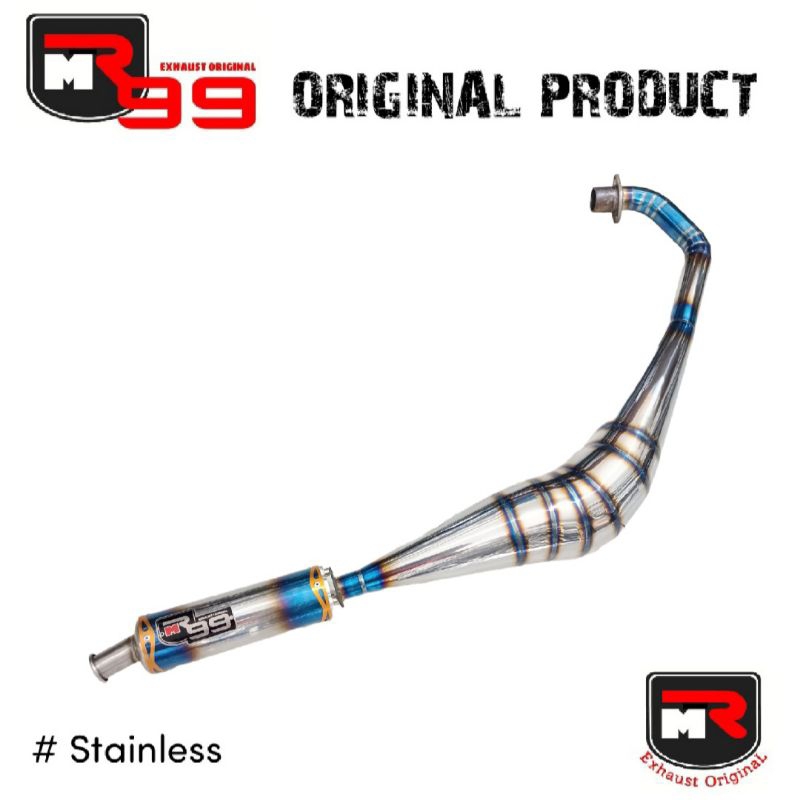 Knalpot BM POWER Satria Hiu - Satria Lumba HALFBLUE Full Stainless