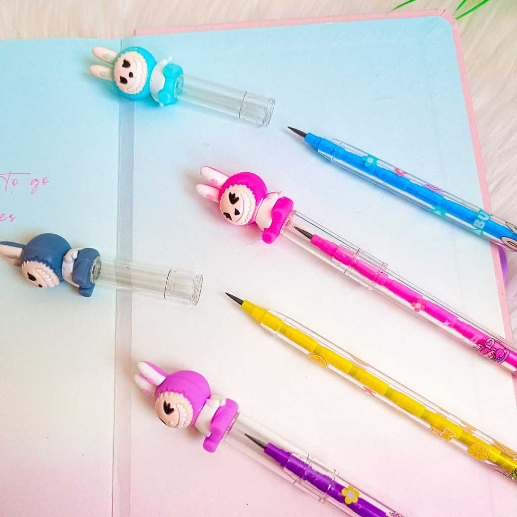 

qwe (12 Pcs) Pensil Susun Labubu Lantu Bensia Bisa Diisi Ulang Pencil Peluru Lisa Blackpink