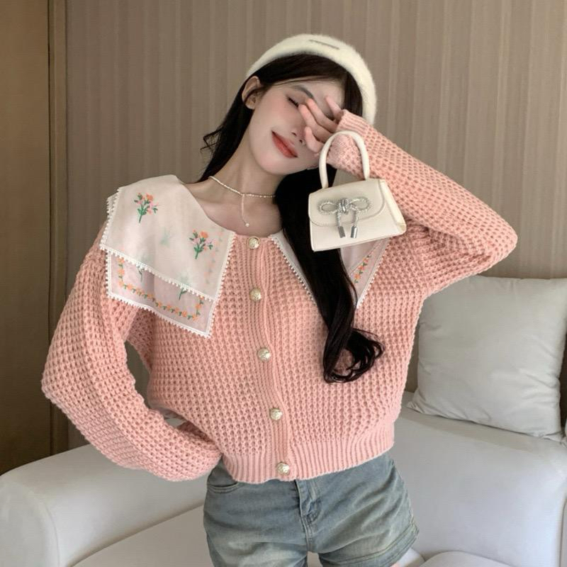 Kardigan Rajut Kerah Bordir Korea