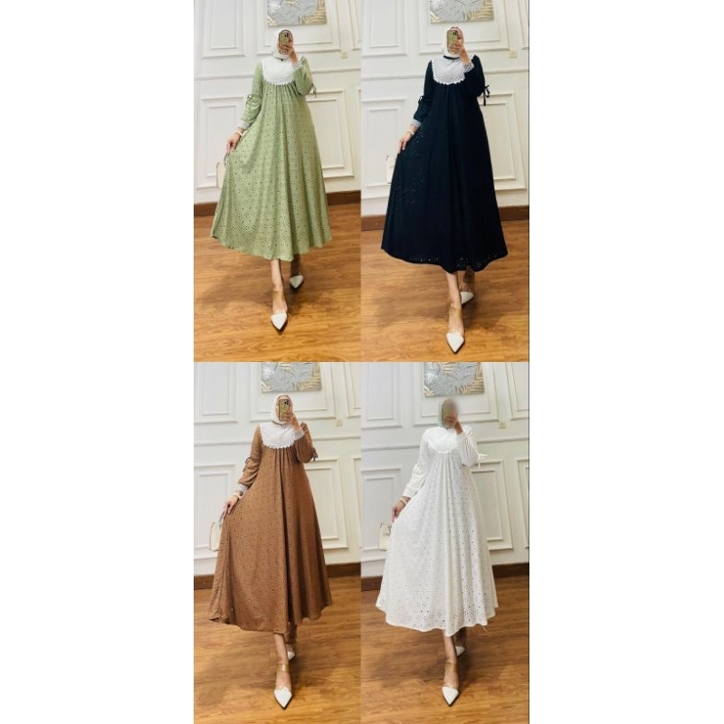 dres midi kekinian Gamis terbaru midi davika bordir bolong import midi davika gamis lapisan furing