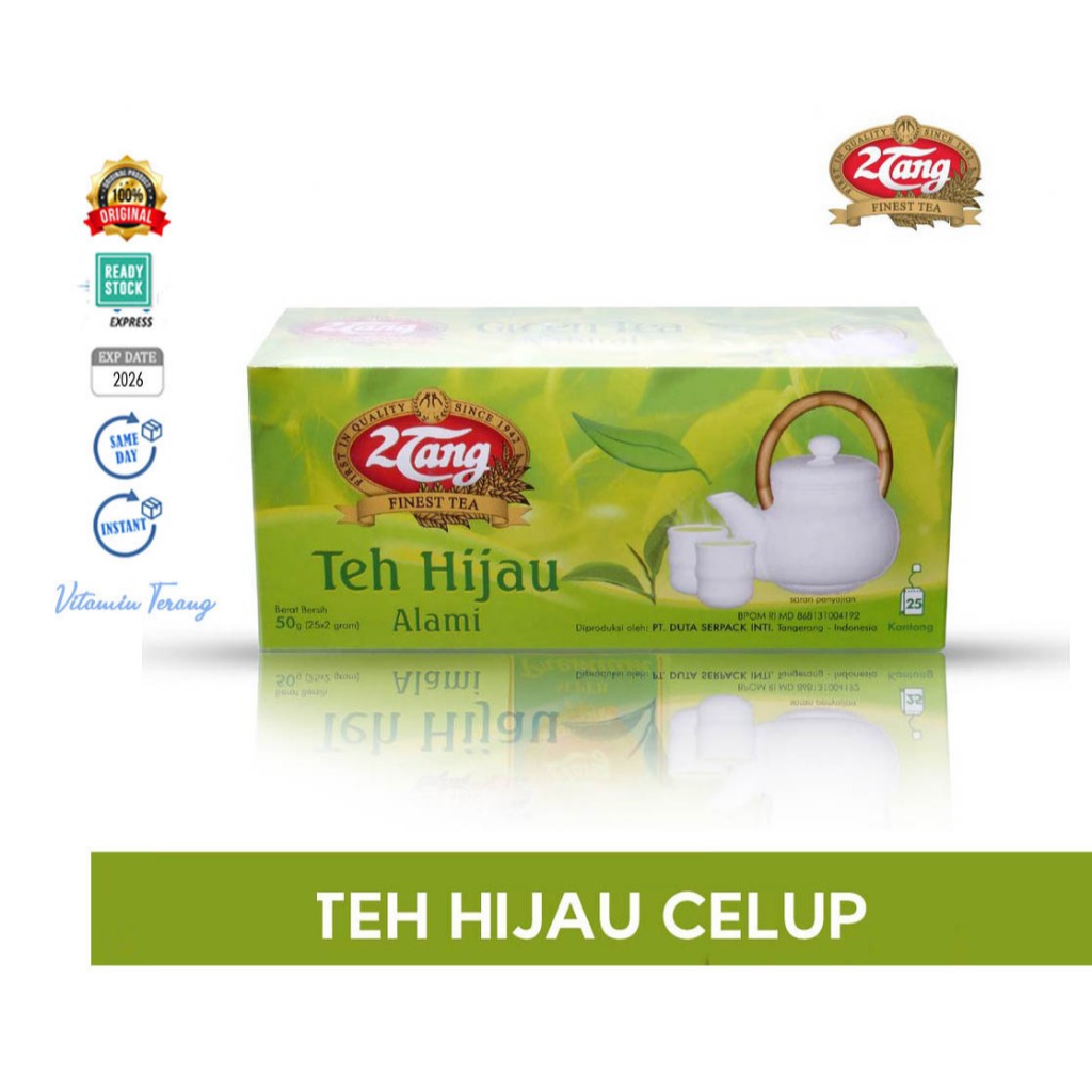 

(Box isi 25) 2Tang Green Tea Natural Teh Hijau / Teh Melati 2 Tang