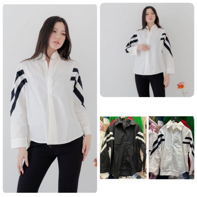 KEMEJA ADIDAS LIST KATUN JEPANG BLACK WHITE