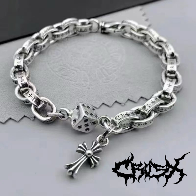 KAYO CH BRACELET / DICE OVAL CUBE CROSS BRACELET DADU OVAL GELANG RANTAI SALIB SILVER CHAIN BRACELET