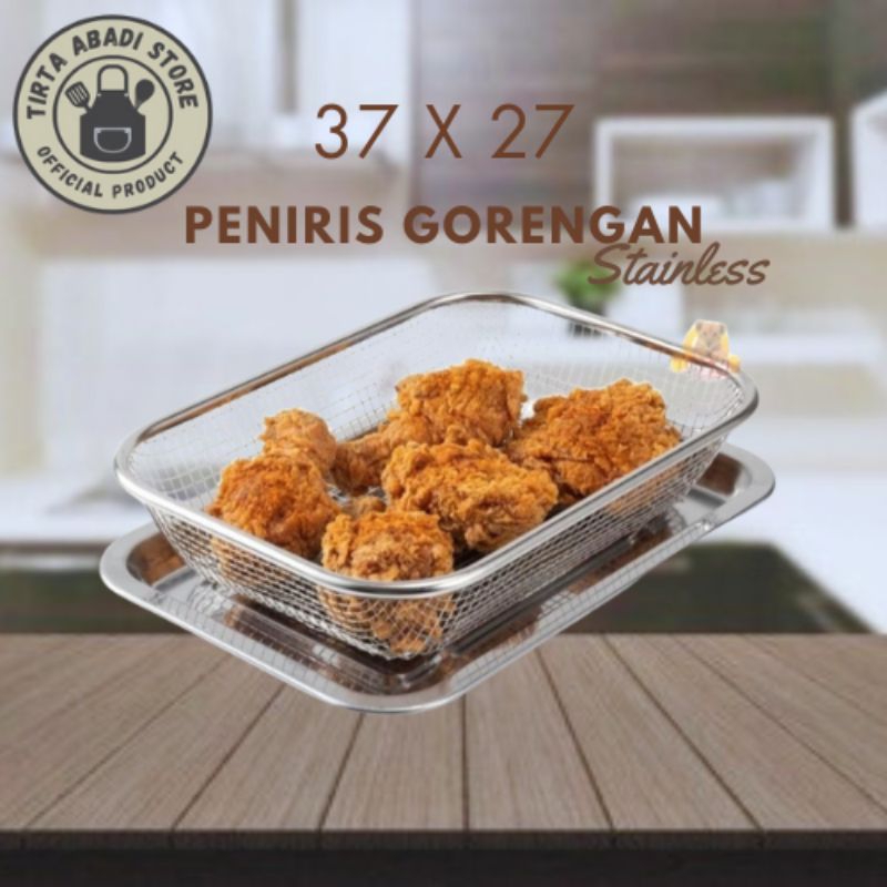 Nampan Keranjang Saringan Peniris Buah Sayur & Minyak / Nampan Saringan Segi Set Tinggi Stainless