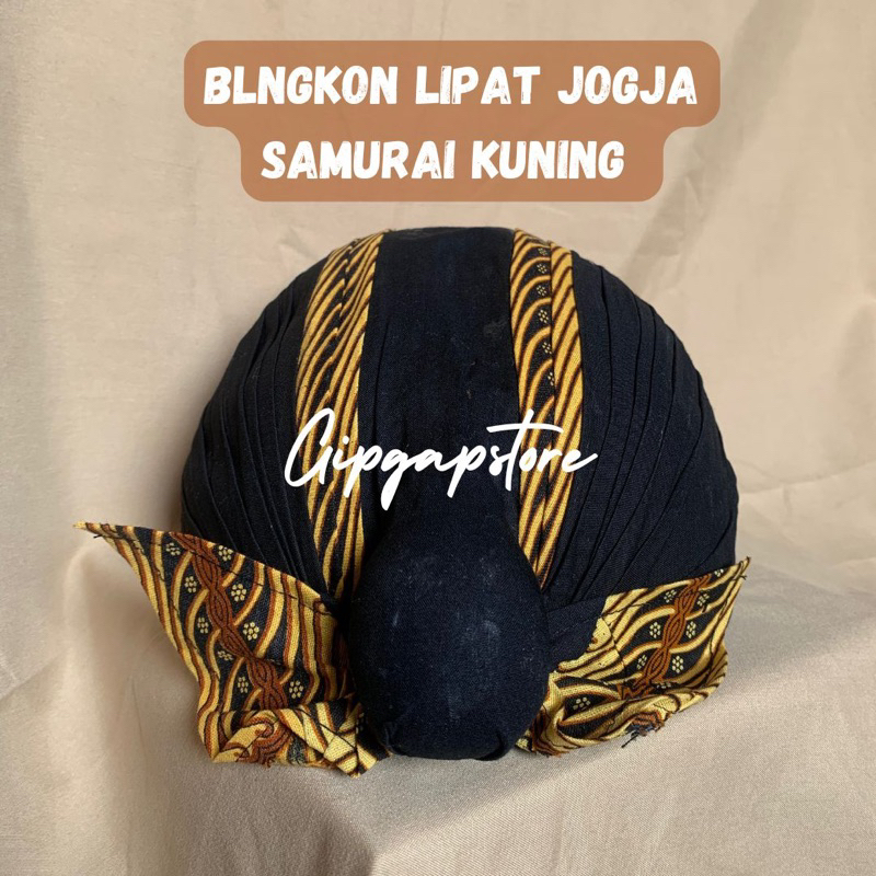 Blangkon jogja lipat motis samurai kuning ekor pendek jebeh || Blangkon adat jawa dewasa m