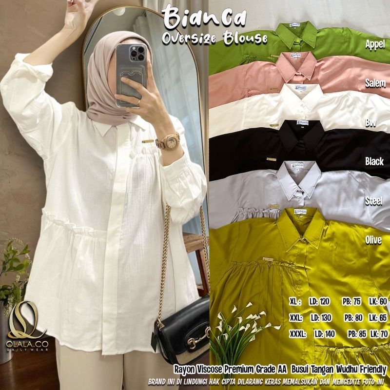 Bianca Blouse Oversize Jumbo Polos Putih Hitam Katun Rayon Viscose Bahan Adem By Olala