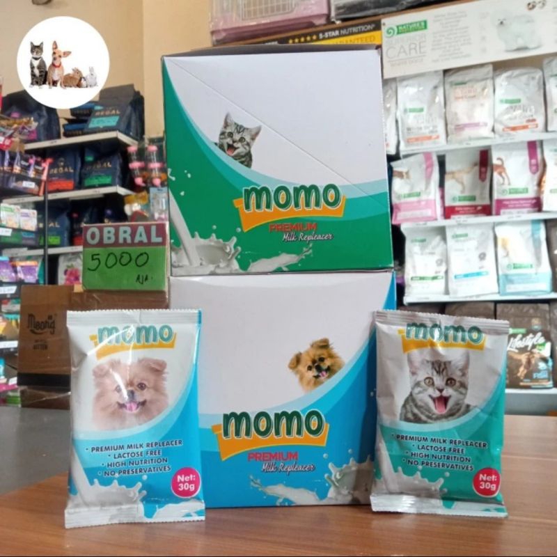 

Susu Anjing Dan Kucing Momo Premium Milk Repleacer 30gr & 30grX12