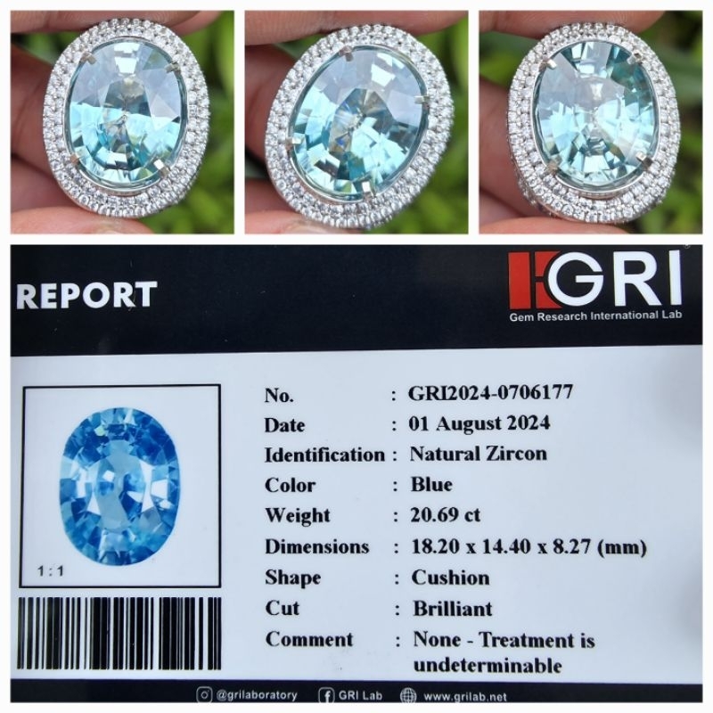 Natural HQ Blue Zircon Full Luster Memo 20.69 crt