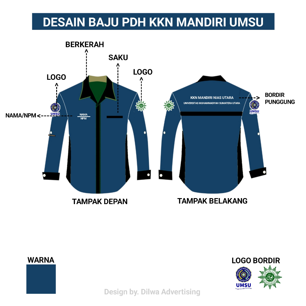 Kemeja Costom KKN PDH BORDIR Baju Organisasi Mahasiswa Pria Wanita