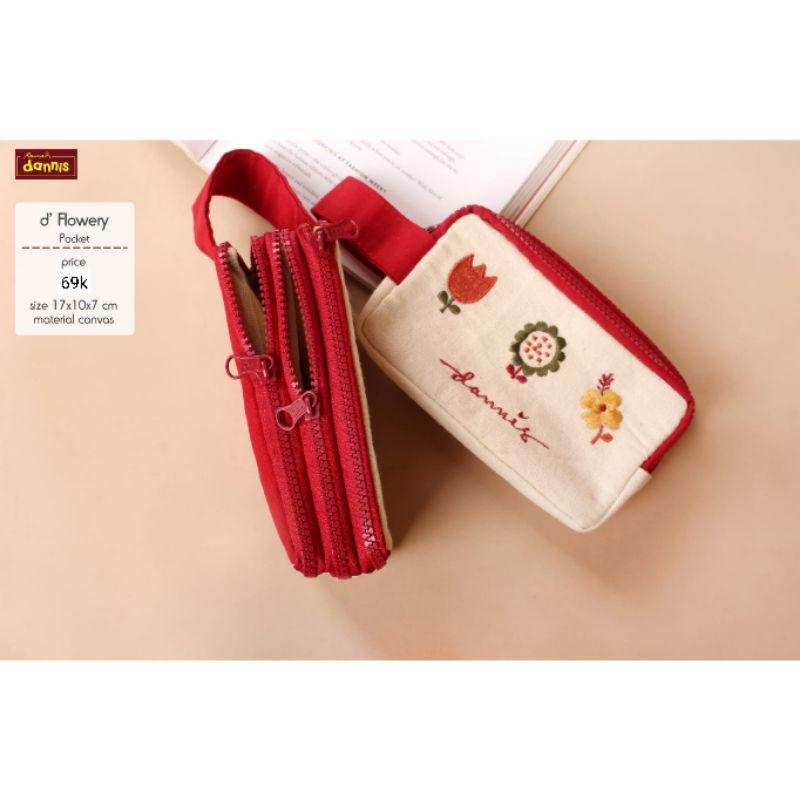 Dompet d flowery pocket wanita resleting 3 motif dannis terbaru murah