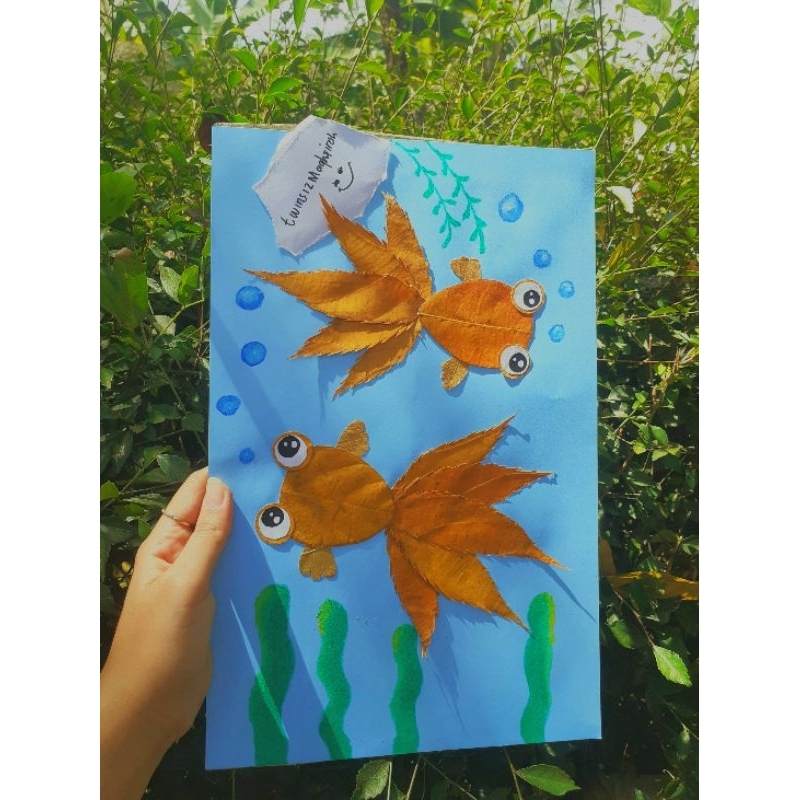 

kolase ikan dari daun aesthetic tugas anak