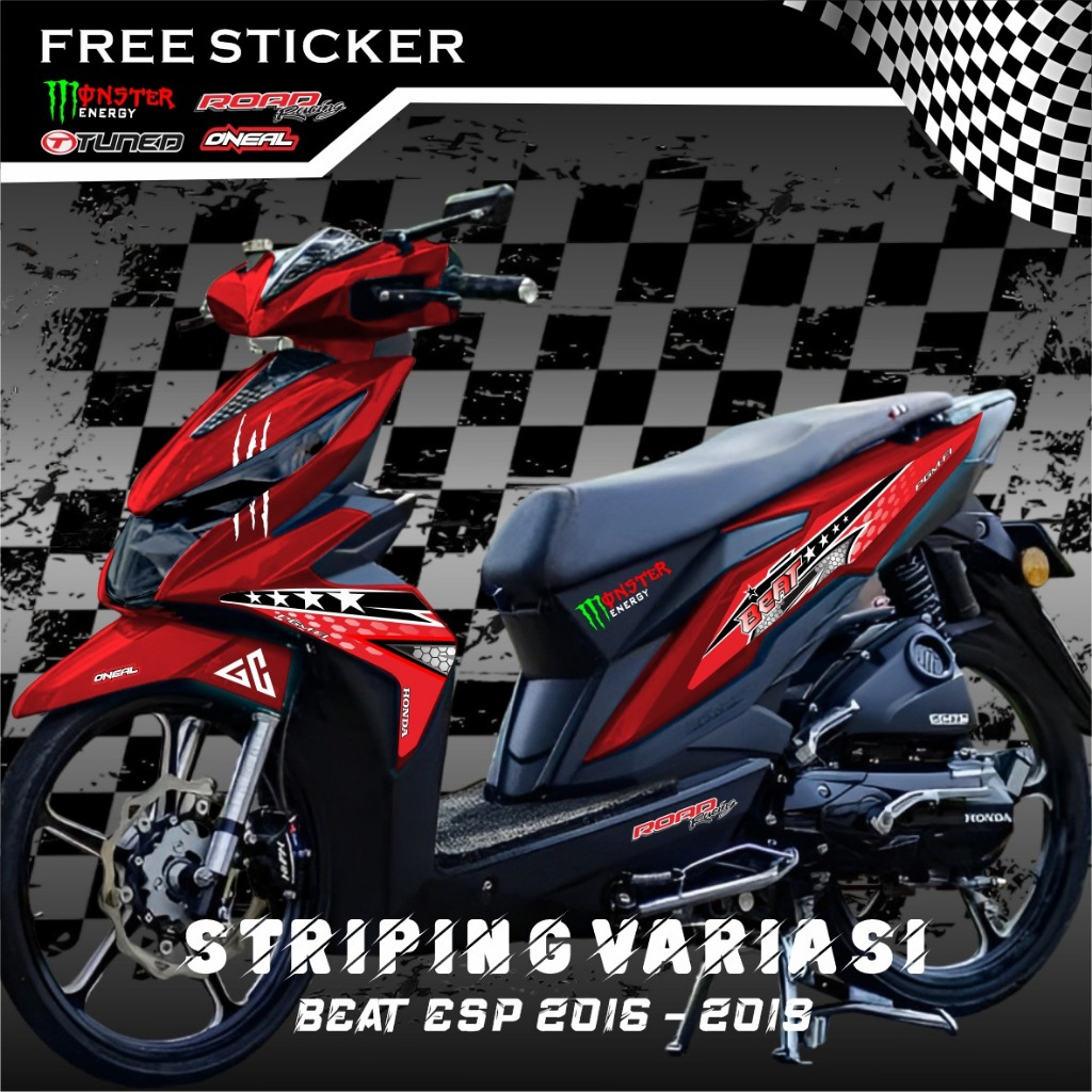 STIKER STRIPING VARIASI MODIFIKASI MOTOR BEAT ESP 2018 MERAH TERMURAH DAN TERBAIK