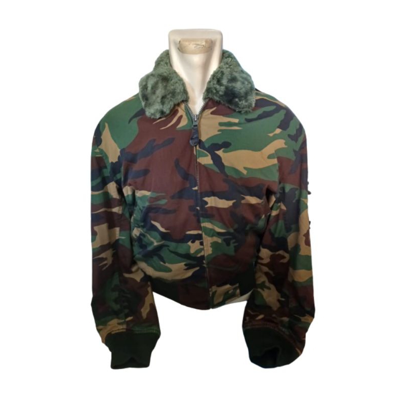 Jaket Bomber ECWCS Kerah Sherpa Loreng Woodland Vintage Korea Army